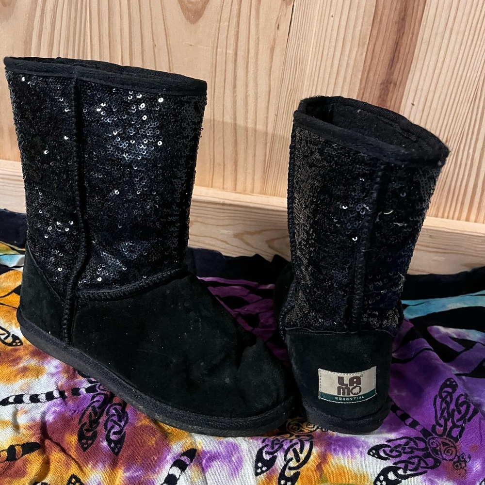 Lamo black suede sequin boots